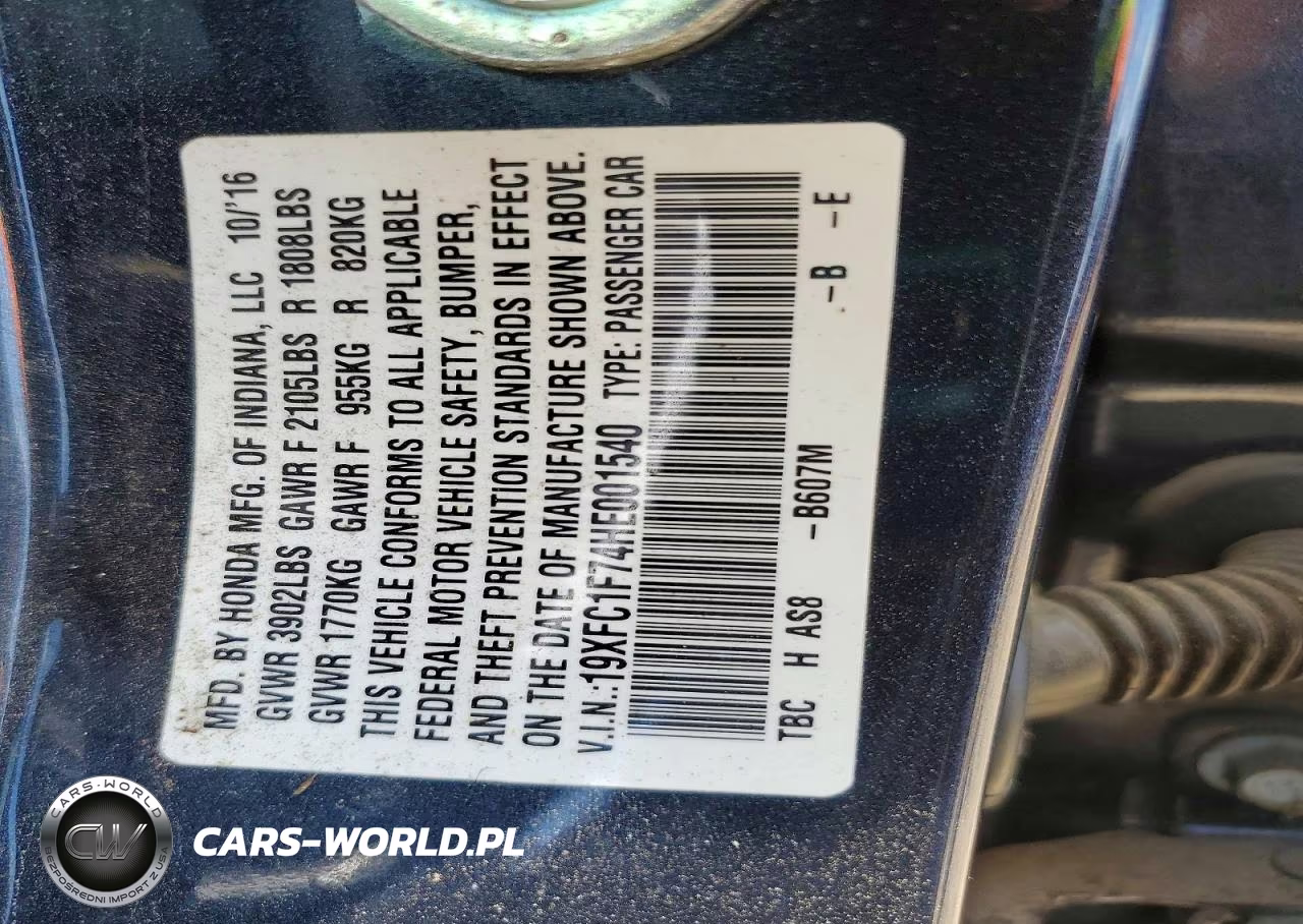 2017 Honda Civic Exl VIN:19XFC1F74HE001540 - 12