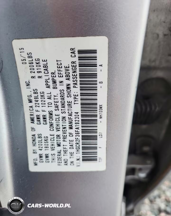 2015 Honda Accord Lx VIN:1HGCR2F36FA192304 - 12