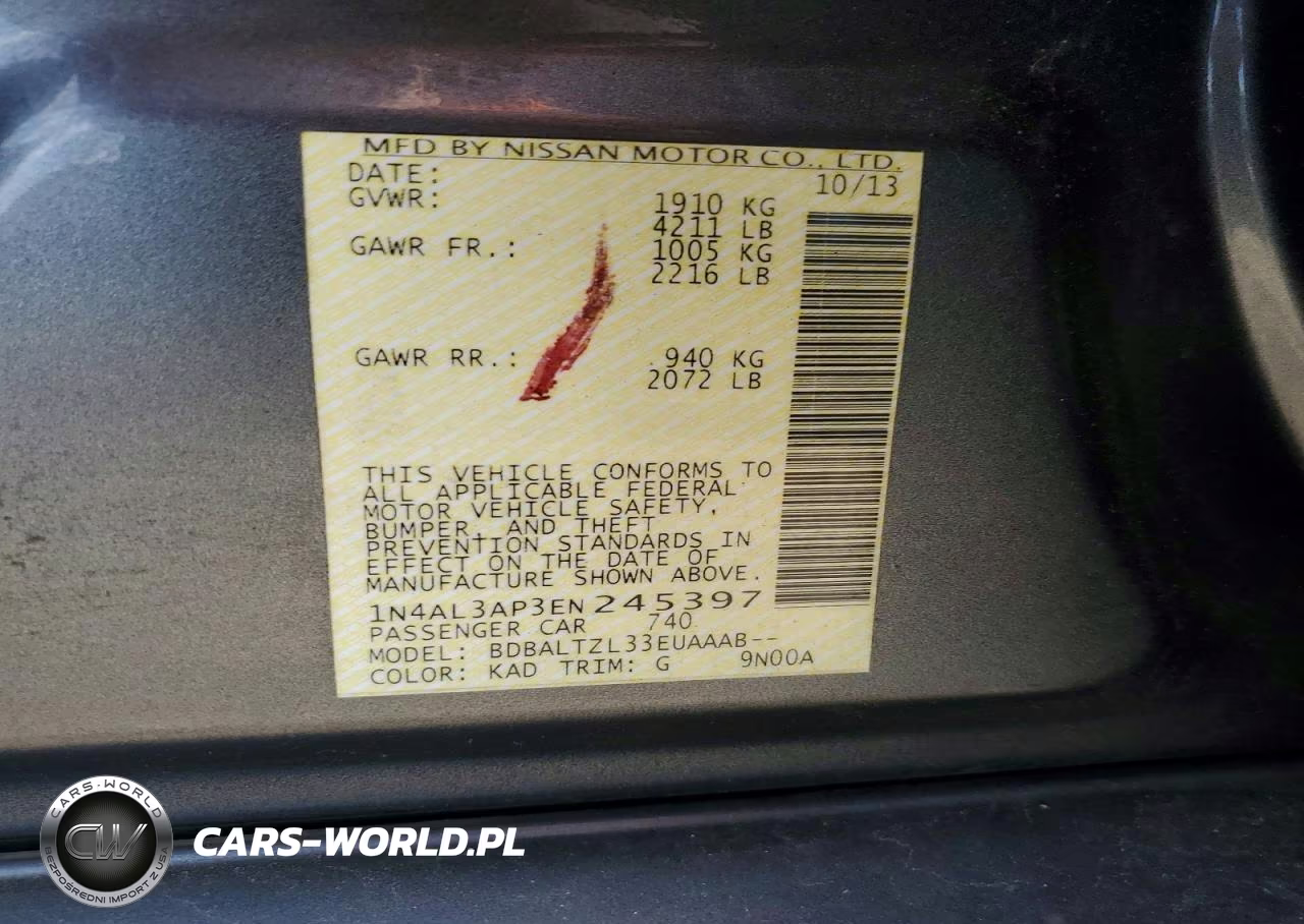 2014 Nissan Altima 2.5 Sv VIN:1N4AL3AP3EN245397 - 12