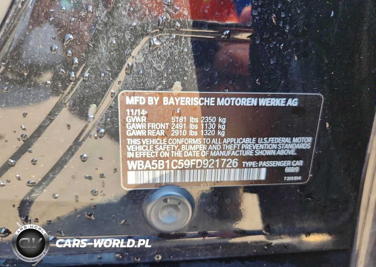 2015 BMW 535 I VIN:WBA5B1C59FD921726 - 12