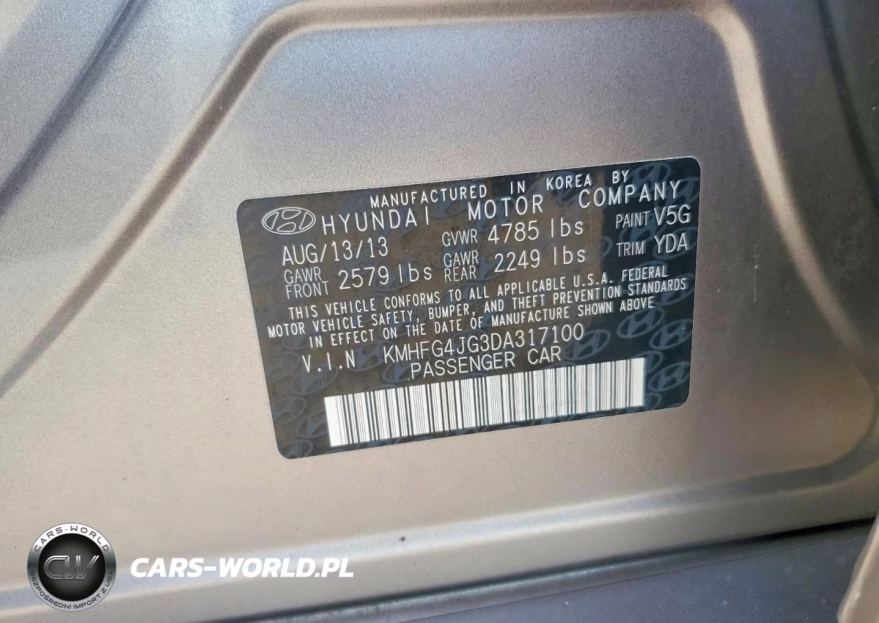 2013 Hyundai Azera Base VIN:KMHFG4JG3DA317100 - 12