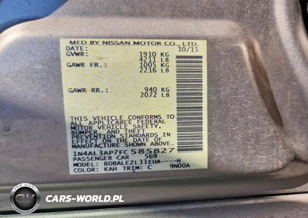 2015 Nissan Altima 2.5 S VIN:1N4AL3AP7FC585827 - 12