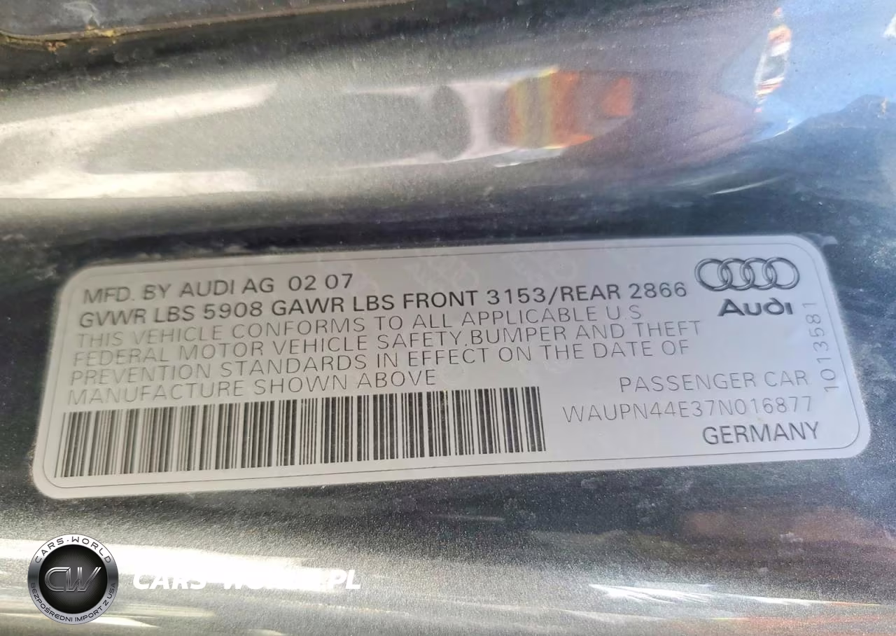 2007 Audi S8 Quattro VIN:WAUPN44E37N016877 - 13