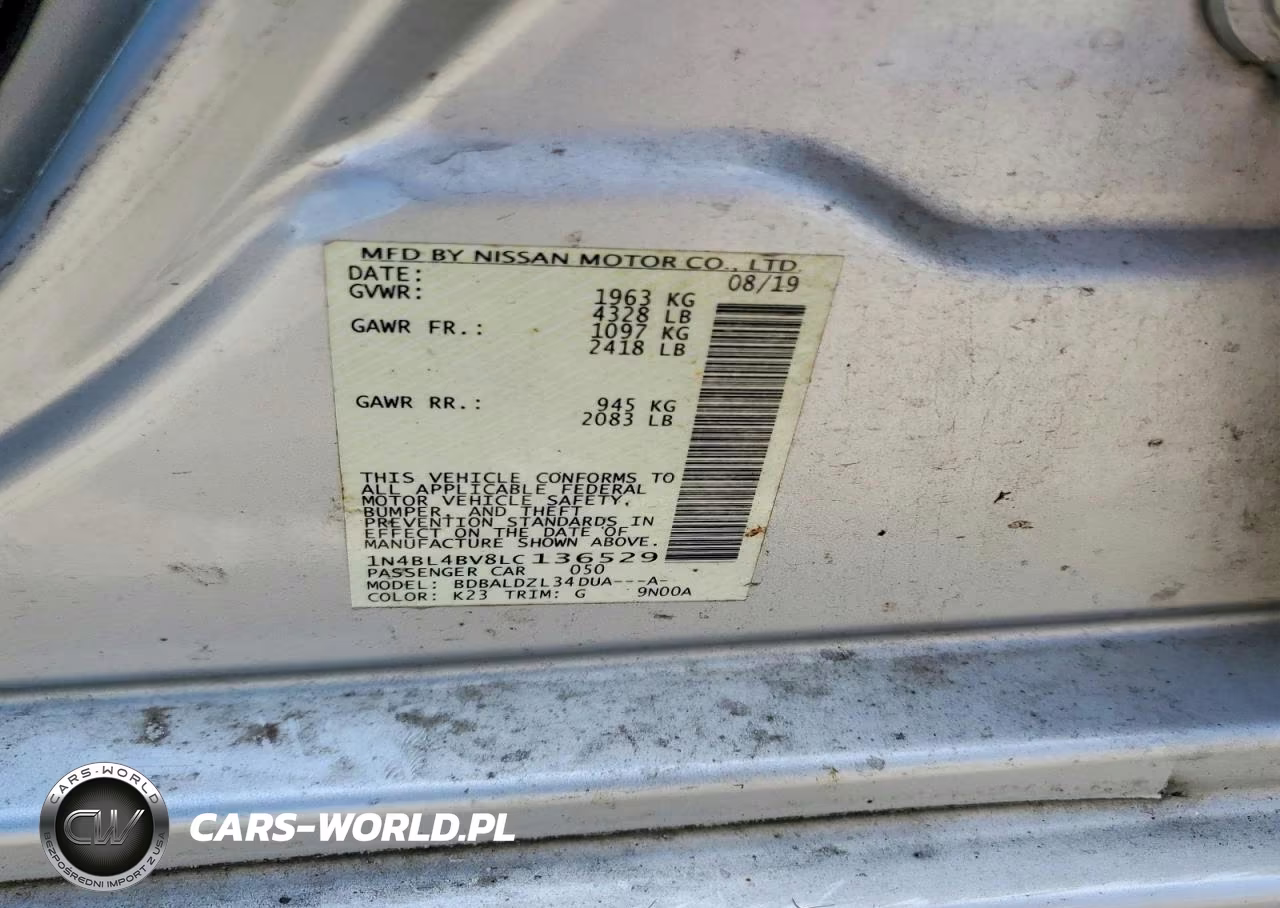 2020 Nissan Altima S VIN:1N4BL4BV8LC136529 - 12