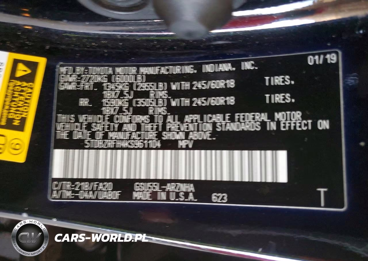 2019 Toyota Highlander Le Plus VIN:5TDBZRFH4KS961104 - 13