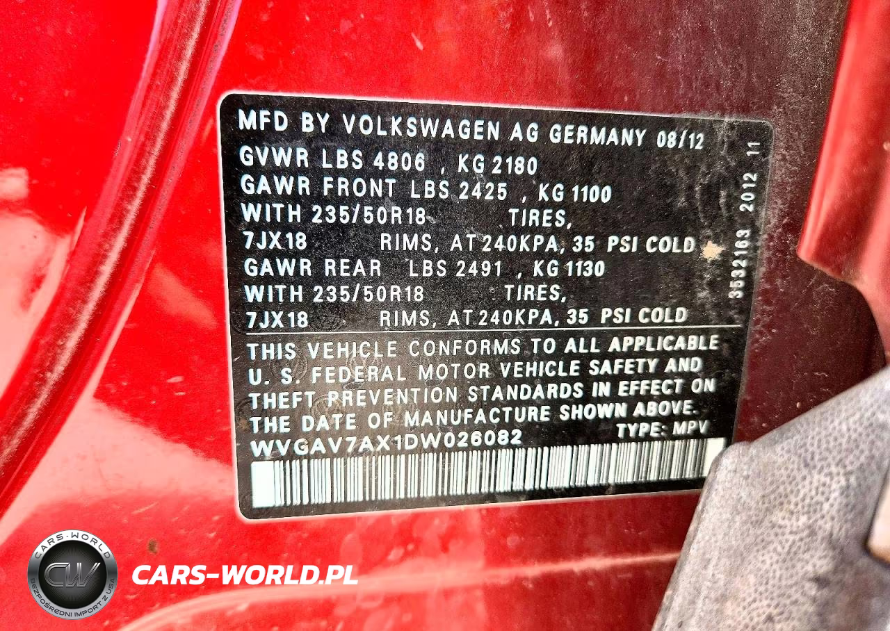 2013 Volkswagen Tiguan S VIN:WVGAV7AX1DW026082 - 12