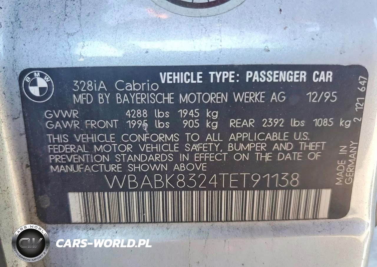 1996 BMW 328 Ic Automatic VIN:WBABK8324TET91138 - 12
