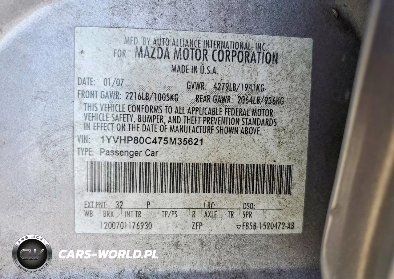 2007 Mazda 6 I VIN:1YVHP80C475M35621 - 12