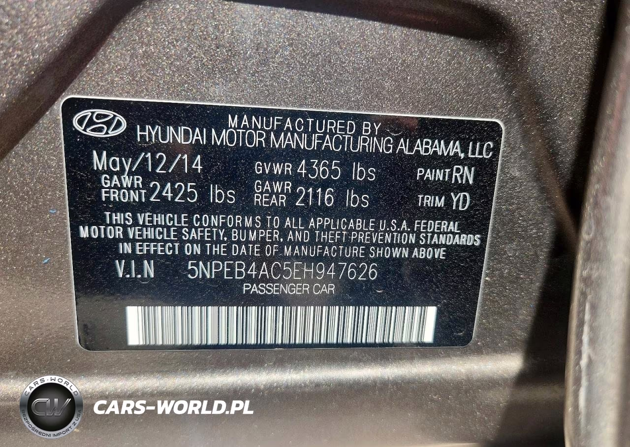2014 Hyundai Sonata Gls VIN:5NPEB4AC5EH947626 - 12