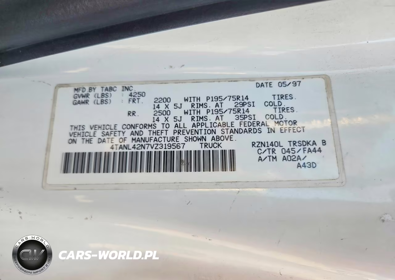 1997 Toyota Tacoma Base VIN:4TANL42N7VZ319567 - 12