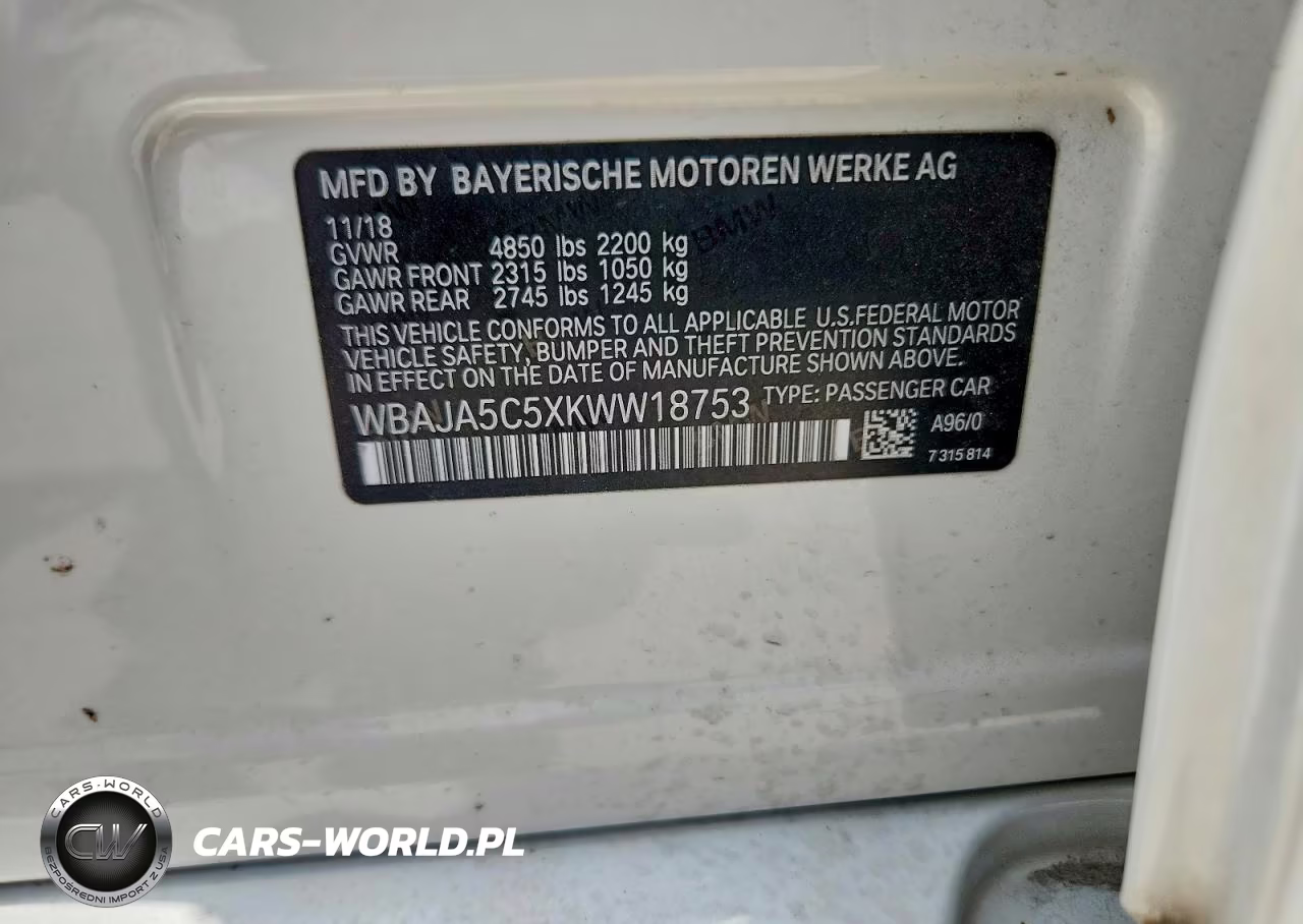 2019 BMW 530 I VIN:WBAJA5C5XKWW18753 - 12