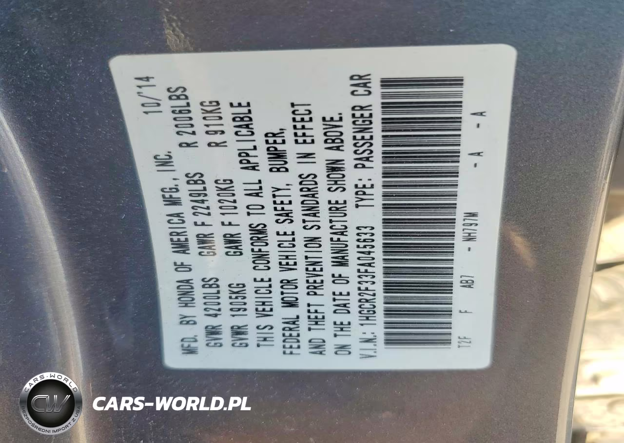 2015 Honda Accord Lx VIN:1HGCR2F33FA045633 - 12
