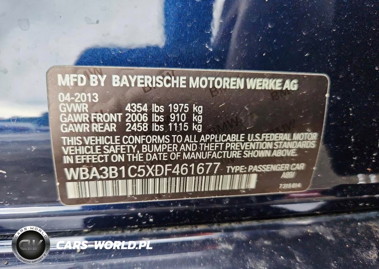 2013 BMW 320 I VIN:WBA3B1C5XDF461677 - 12
