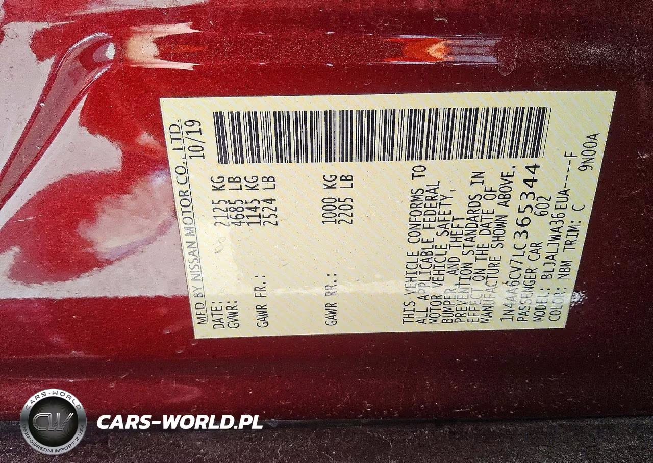 2020 Nissan Maxima Sv VIN:1N4AA6CV7LC365344 - 12