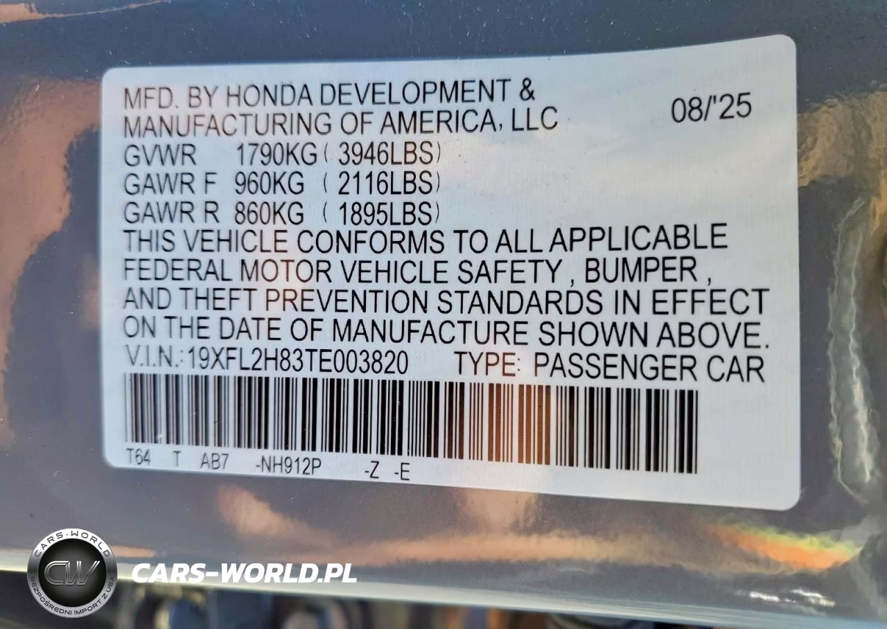 2026 Honda Civic Sport VIN:19XFL2H83TE003820 - 12