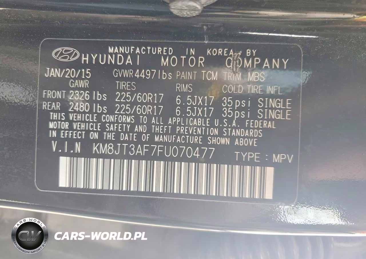 2015 Hyundai Tucson Gls VIN:KM8JT3AF7FU070477 - 12
