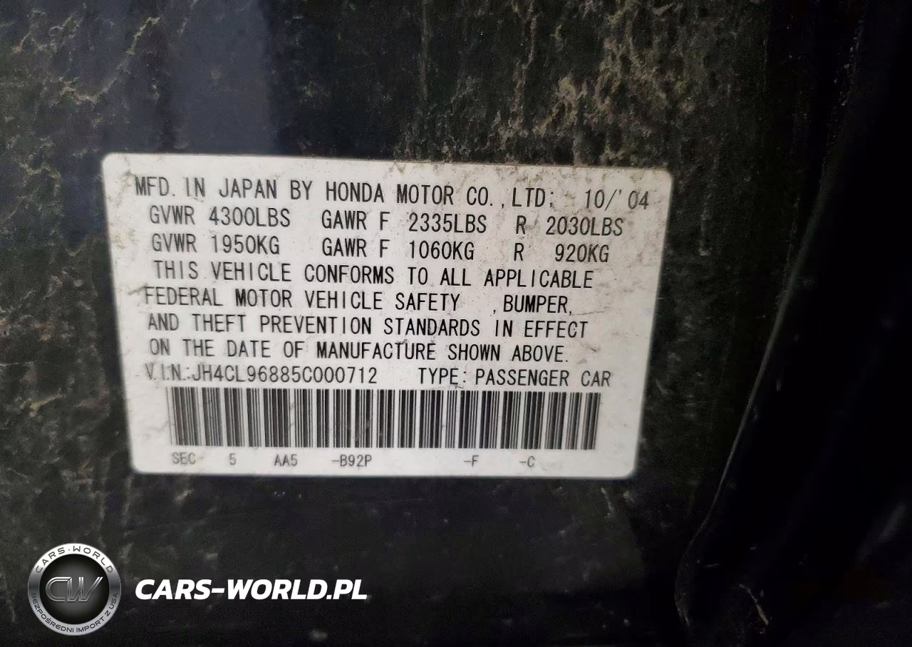 2005 Acura Tsx Automatic VIN:JH4CL96885C000712 - 12