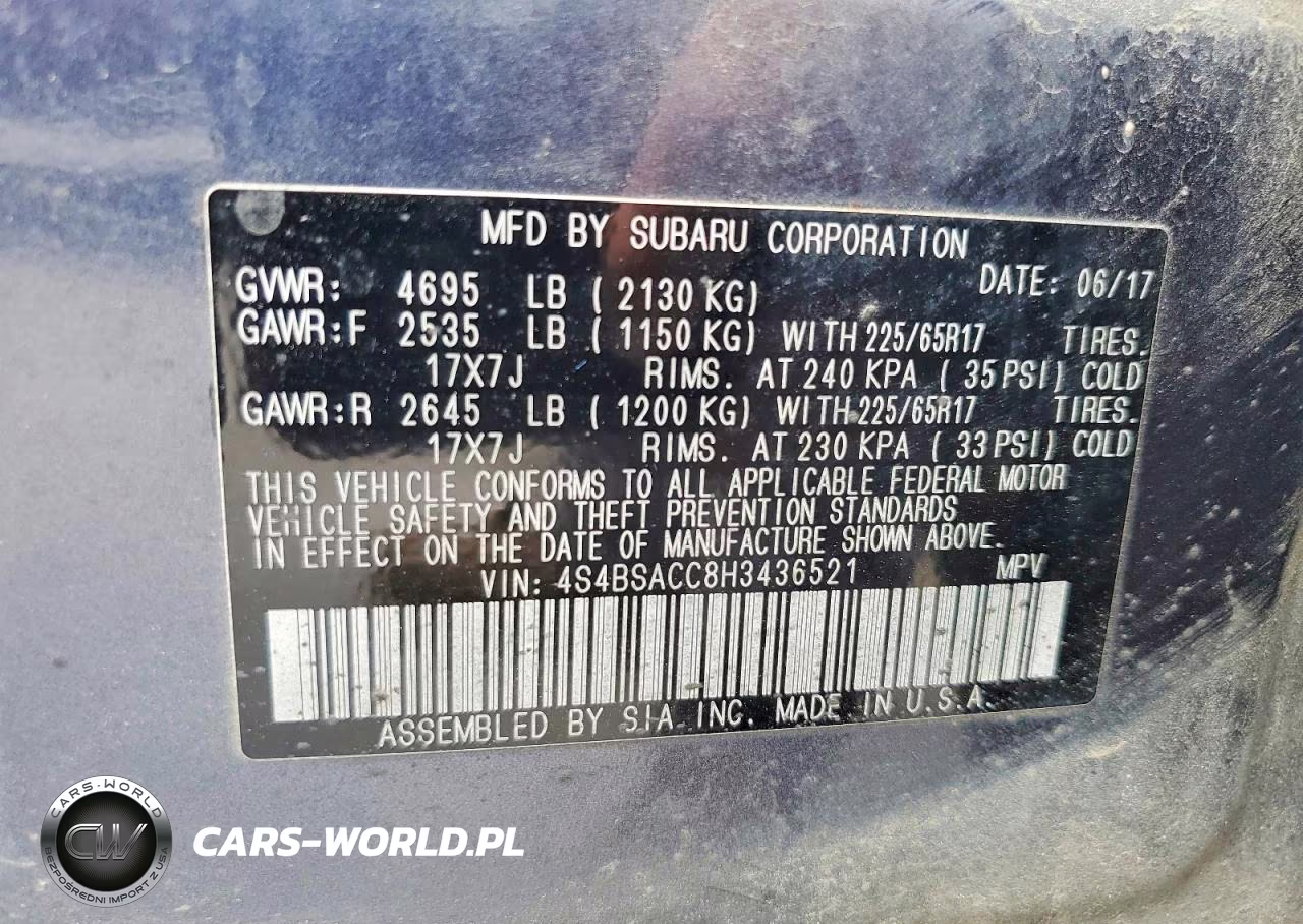 2017 Subaru Outback 2.5I Premium VIN:4S4BSACC8H3436521 - 13