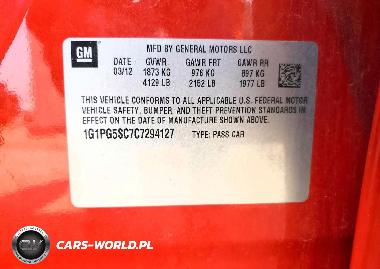 2012 Chevrolet Cruze Lt VIN:1G1PG5SC7C7294127 - 12