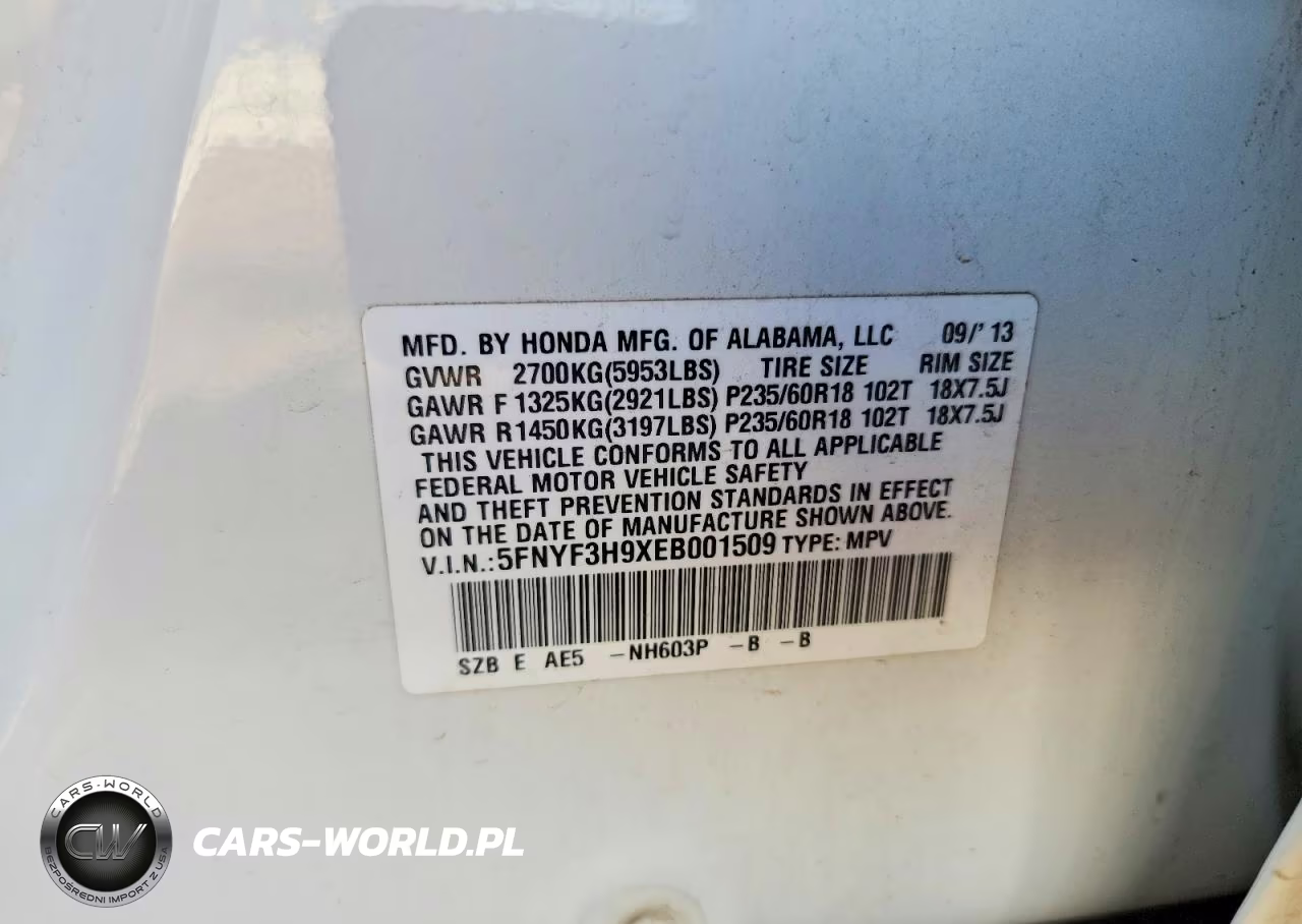 2014 Honda Pilot Touring VIN:5FNYF3H9XEB001509 - 12