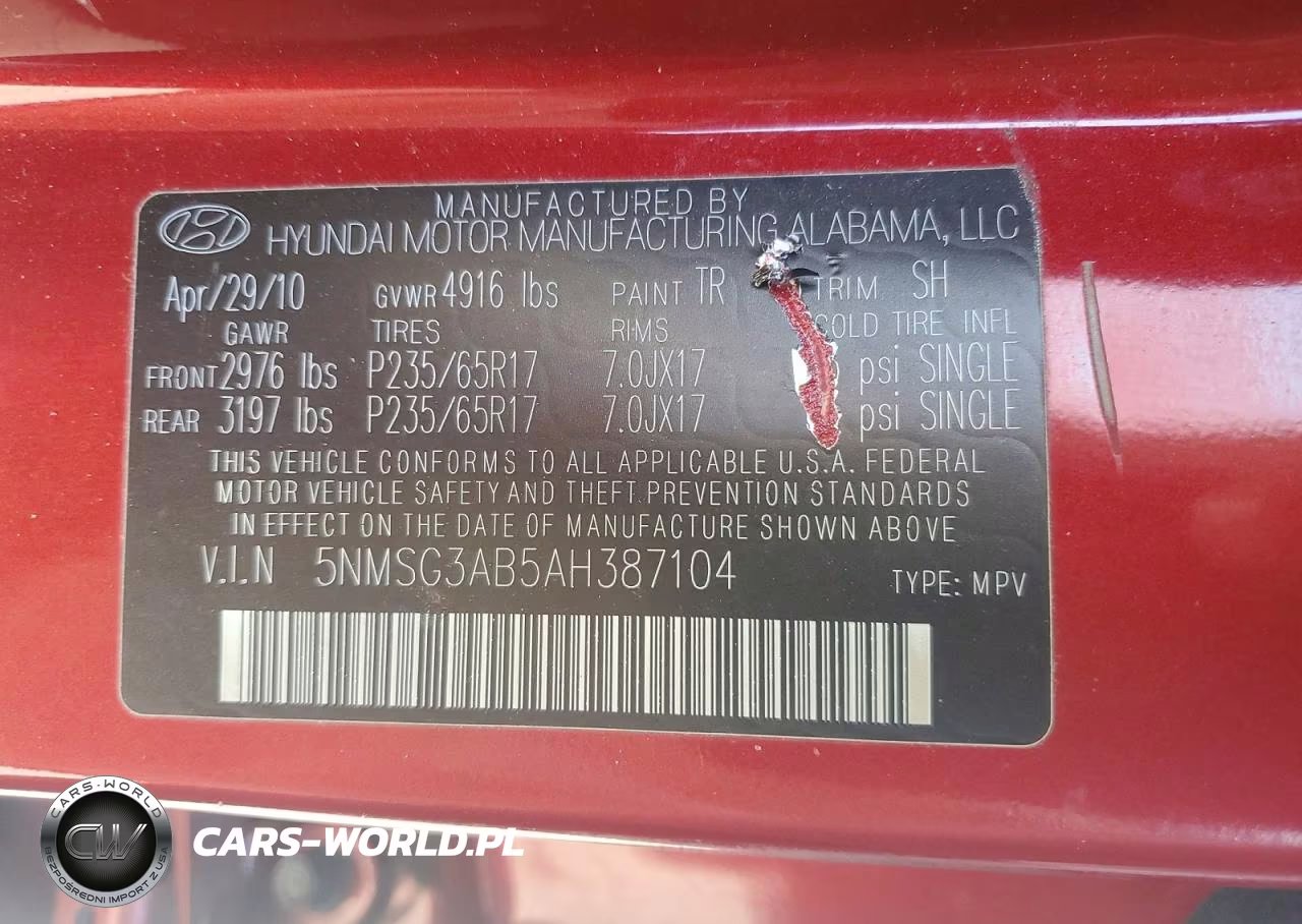2010 Hyundai Santa Fe Gls VIN:5NMSG3AB5AH387104 - 12
