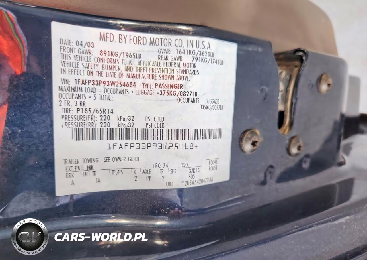 2003 Ford Focus Lx VIN:1FAFP33P93W254684 - 12