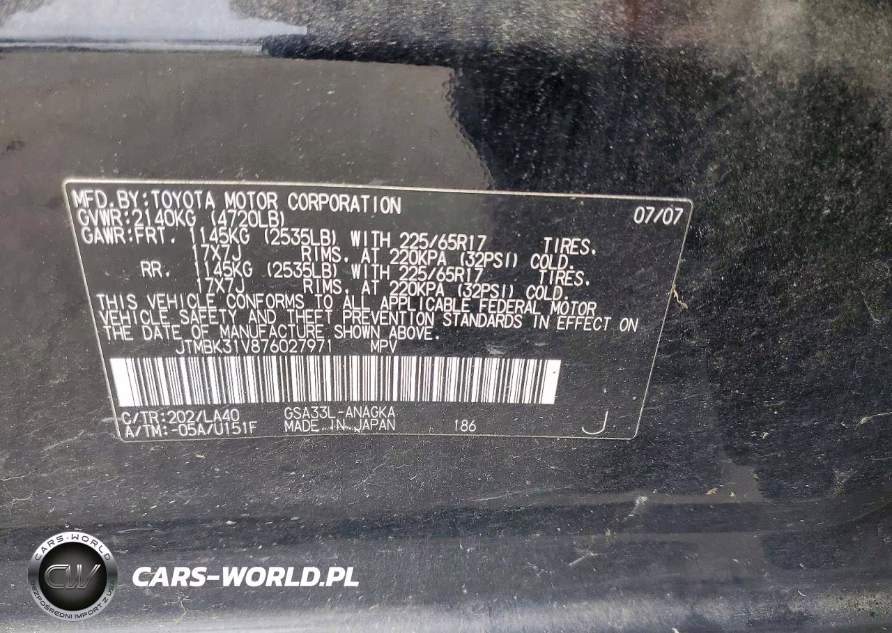 2007 Toyota Rav4 Limited VIN:JTMBK31V876027971 - 13