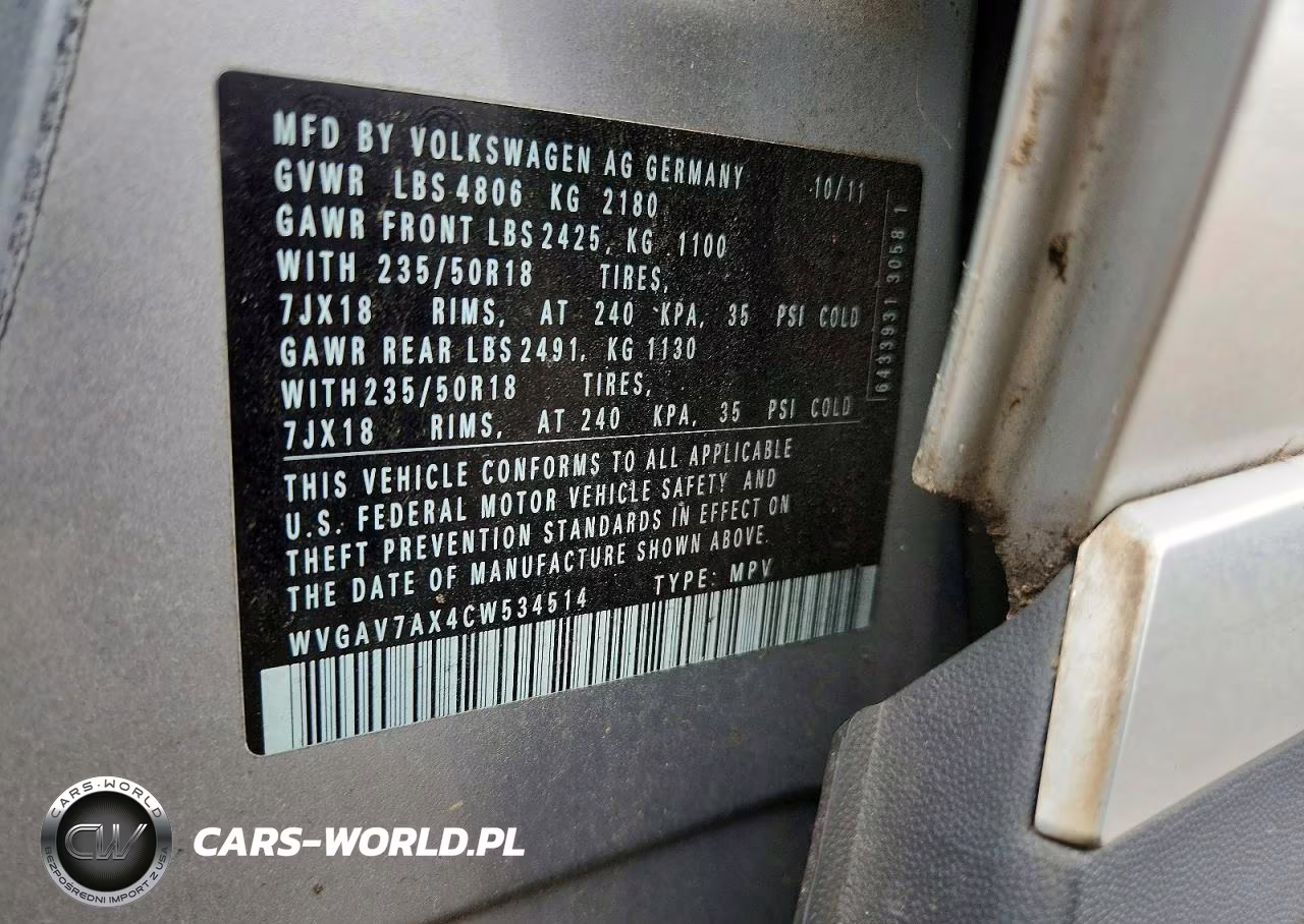 2012 Volkswagen Tiguan S VIN:WVGAV7AX4CW534514 - 13