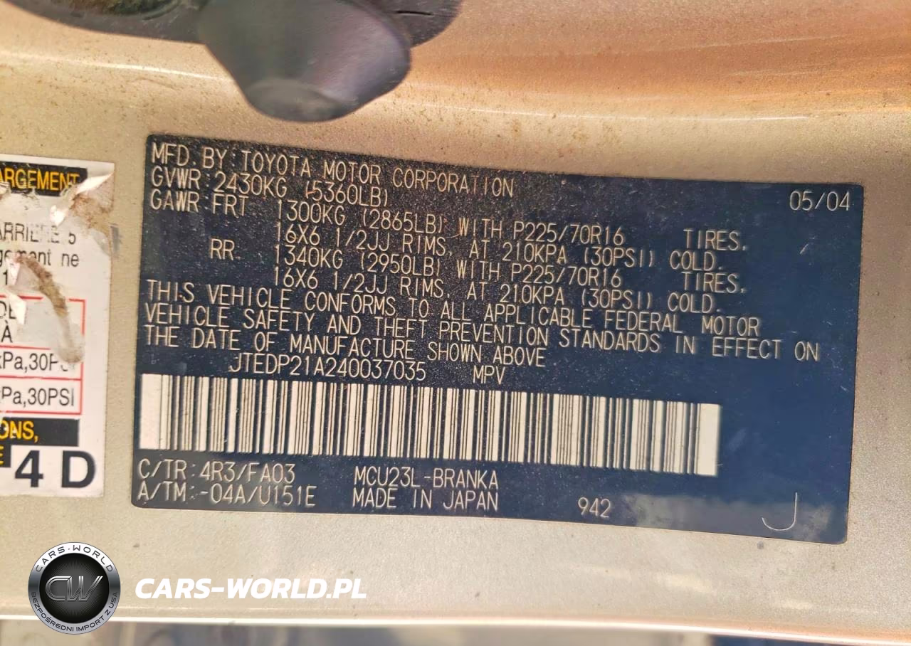 2004 Toyota Highlander Base VIN:JTEDP21A240037035 - 13