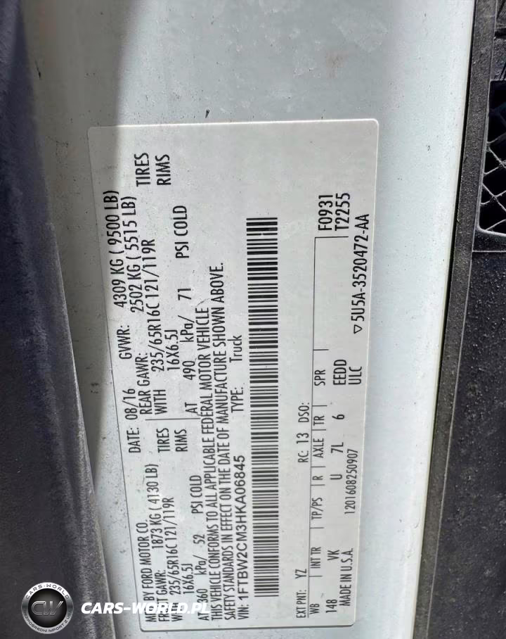2017 Ford Transit T-350 VIN:1FTBW2CM3HKA06845 - 10