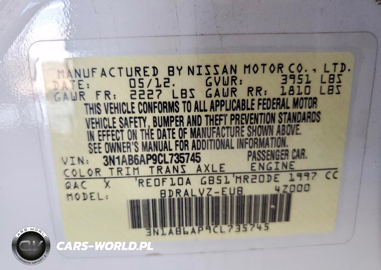 2012 Nissan Sentra 2.0 VIN:3N1AB6AP9CL735745 - 12