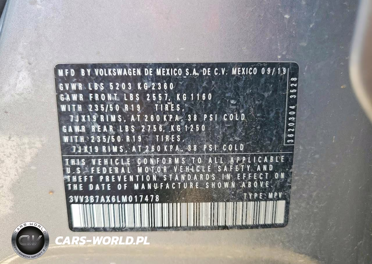 2020 Volkswagen Tiguan Se VIN:3VV3B7AX6LM017478 - 12