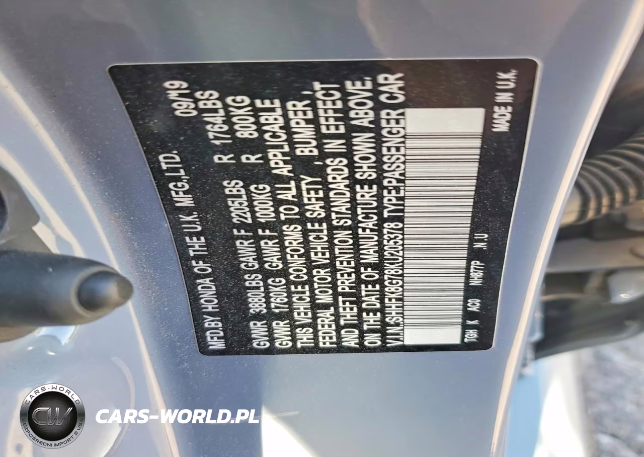 2019 Honda Civic Type-R Touring VIN:SHHFK8G78KU205378 - 12