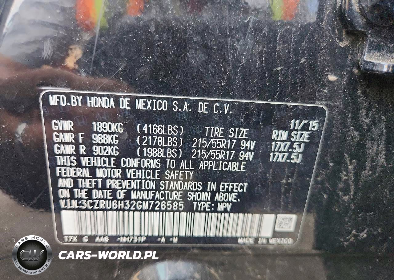 2016 Honda Hr-V Lx VIN:3CZRU6H32GM726585 - 13