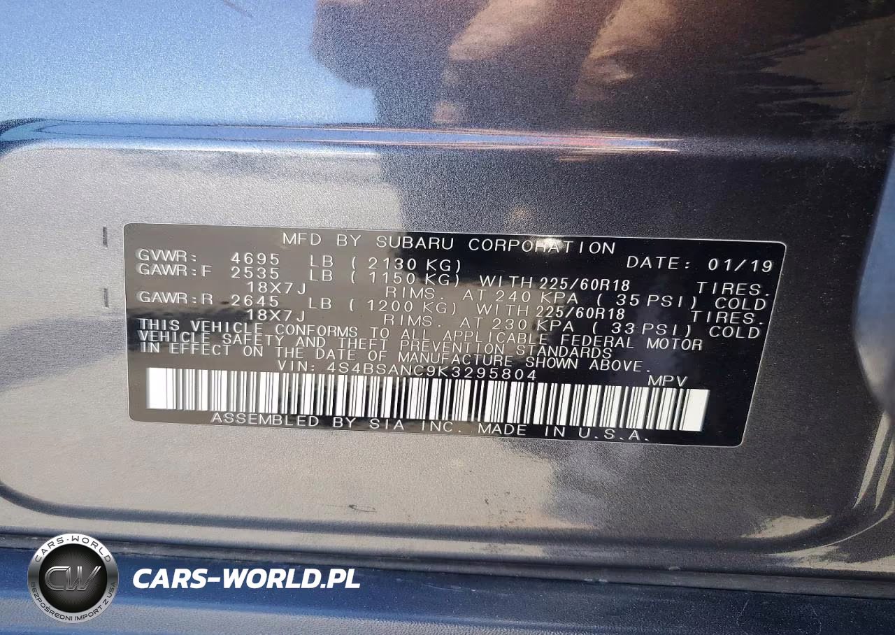 2019 Subaru Outback 2.5I Limited VIN:4S4BSANC9K3295804 - 12