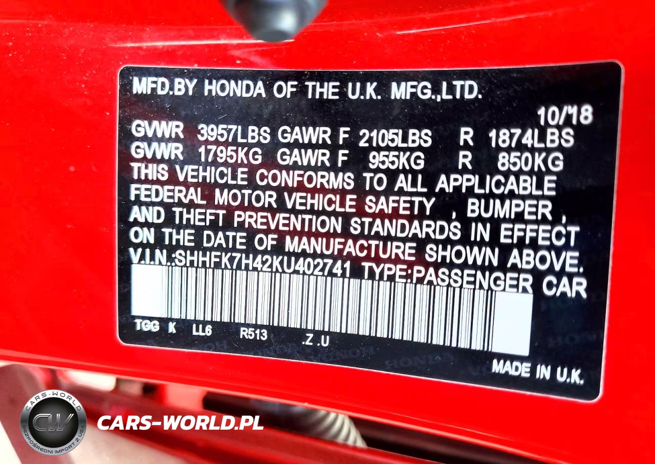 2019 Honda Civic Sport VIN:SHHFK7H42KU402741 - 12