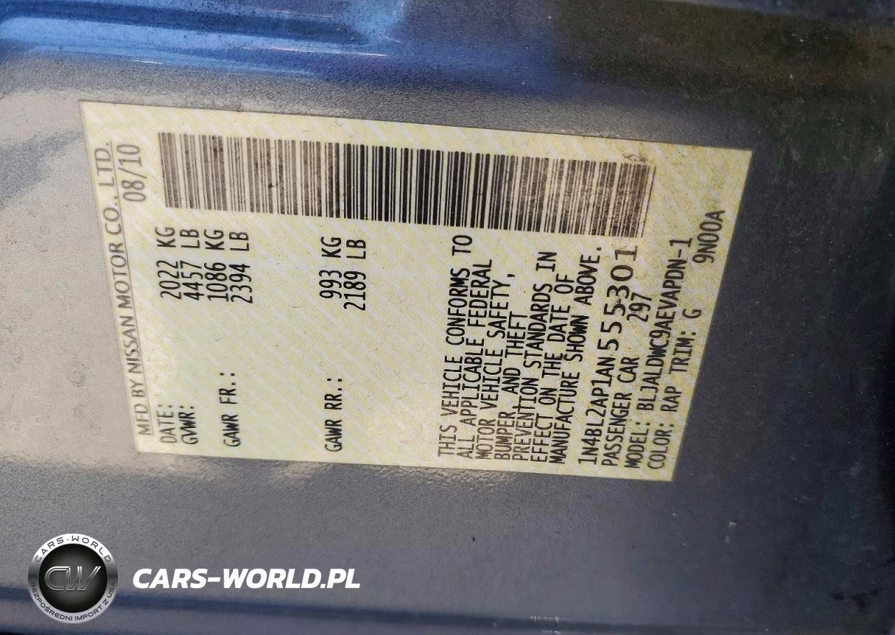 2010 Nissan Altima Sr VIN:1N4BL2AP1AN555301 - 12