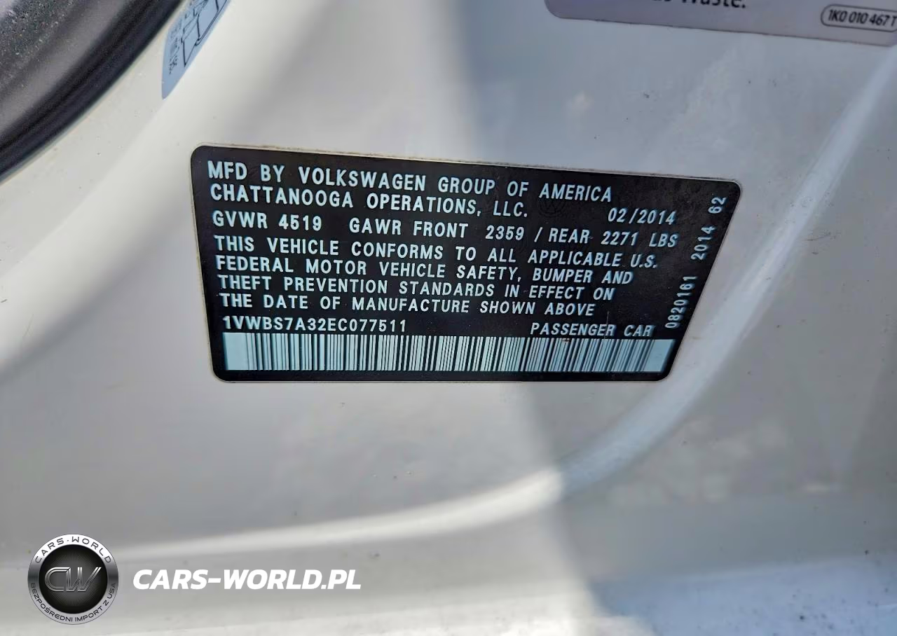 2014 Volkswagen Passat Se VIN:1VWBS7A32EC077511 - 12