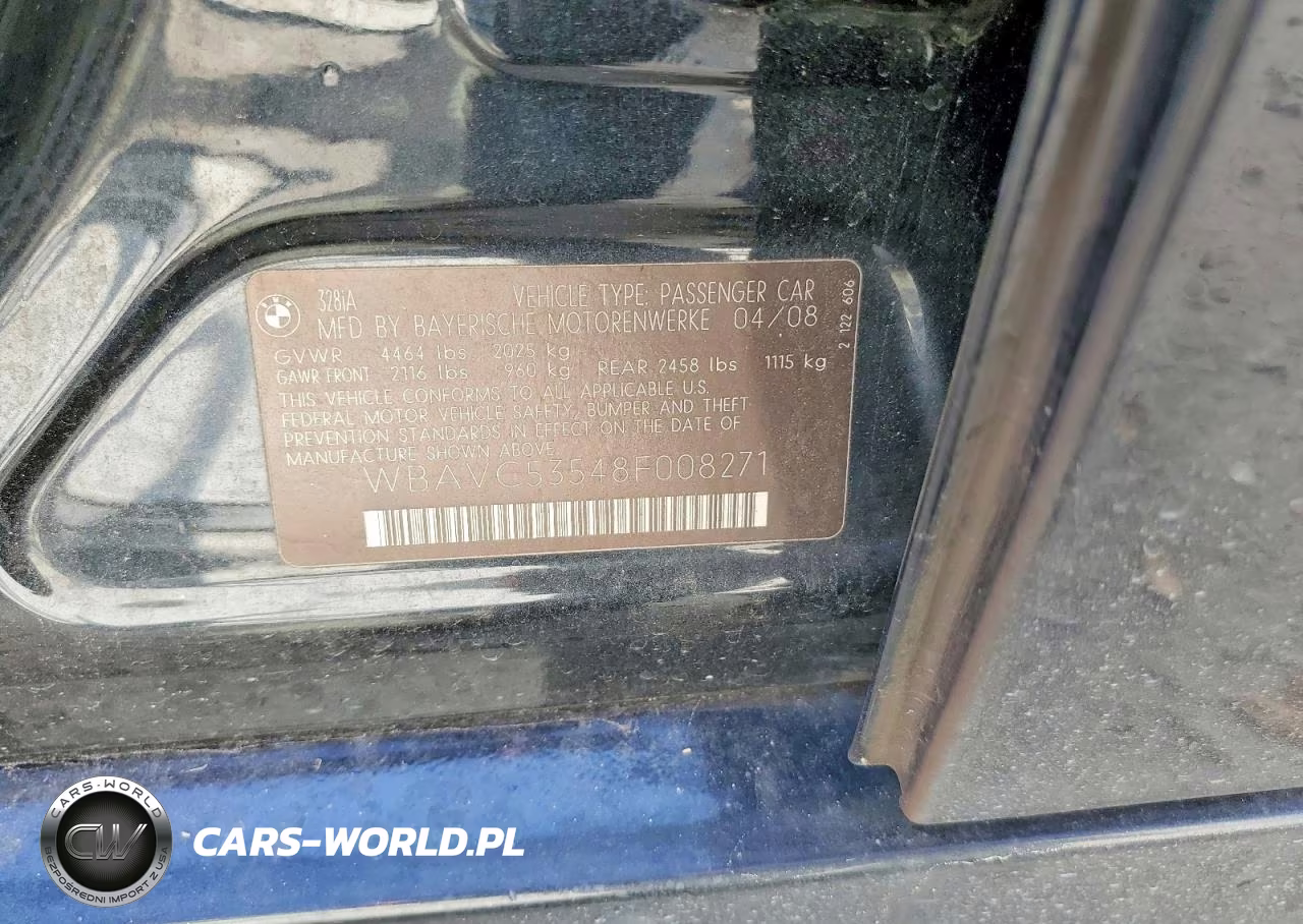 2008 BMW 328 I Sulev VIN:WBAVC53548F008271 - 12