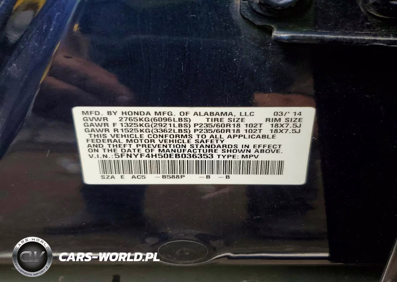 2014 Honda Pilot Exl VIN:5FNYF4H50EB036353 - 13
