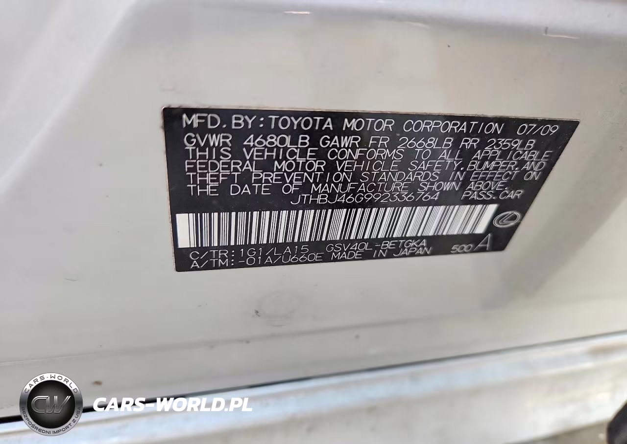 2009 Lexus Es 350 VIN:JTHBJ46G992336764 - 12