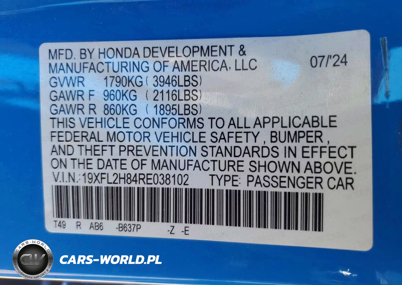 2024 Honda Civic Sport VIN:19XFL2H84RE038102 - 12
