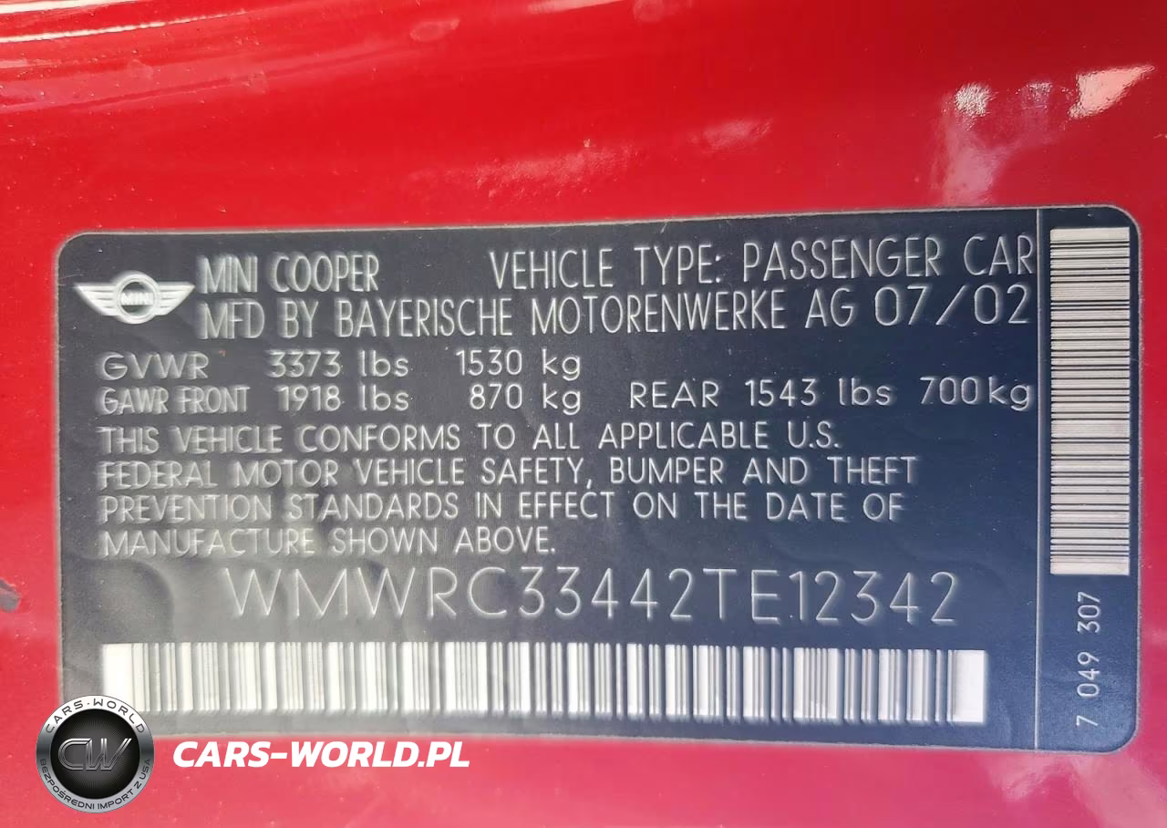 2002 Mini Cooper VIN:WMWRC33442TE12342 - 12
