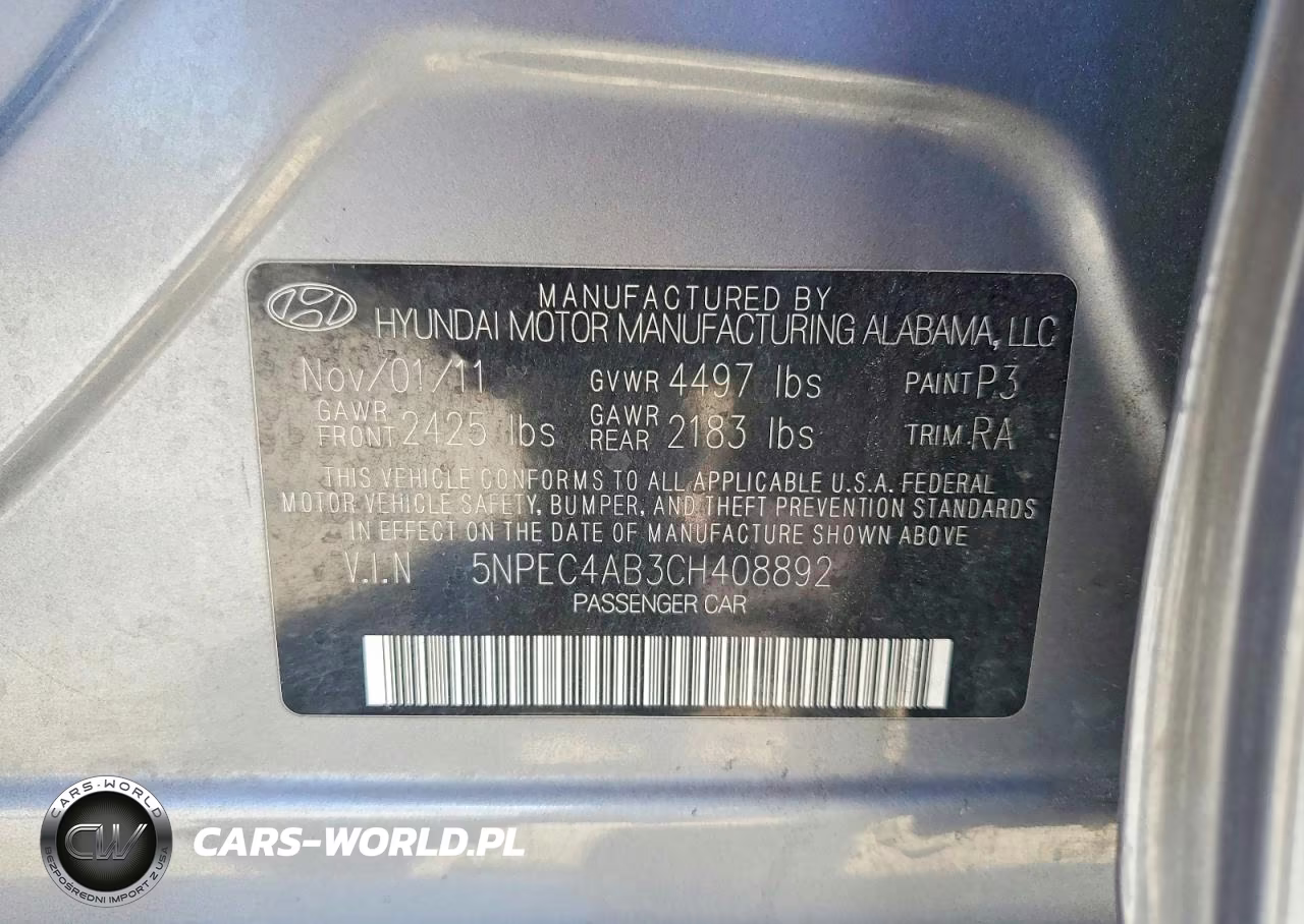 2012 Hyundai Sonata Se 2.0T VIN:5NPEC4AB3CH408892 - 12