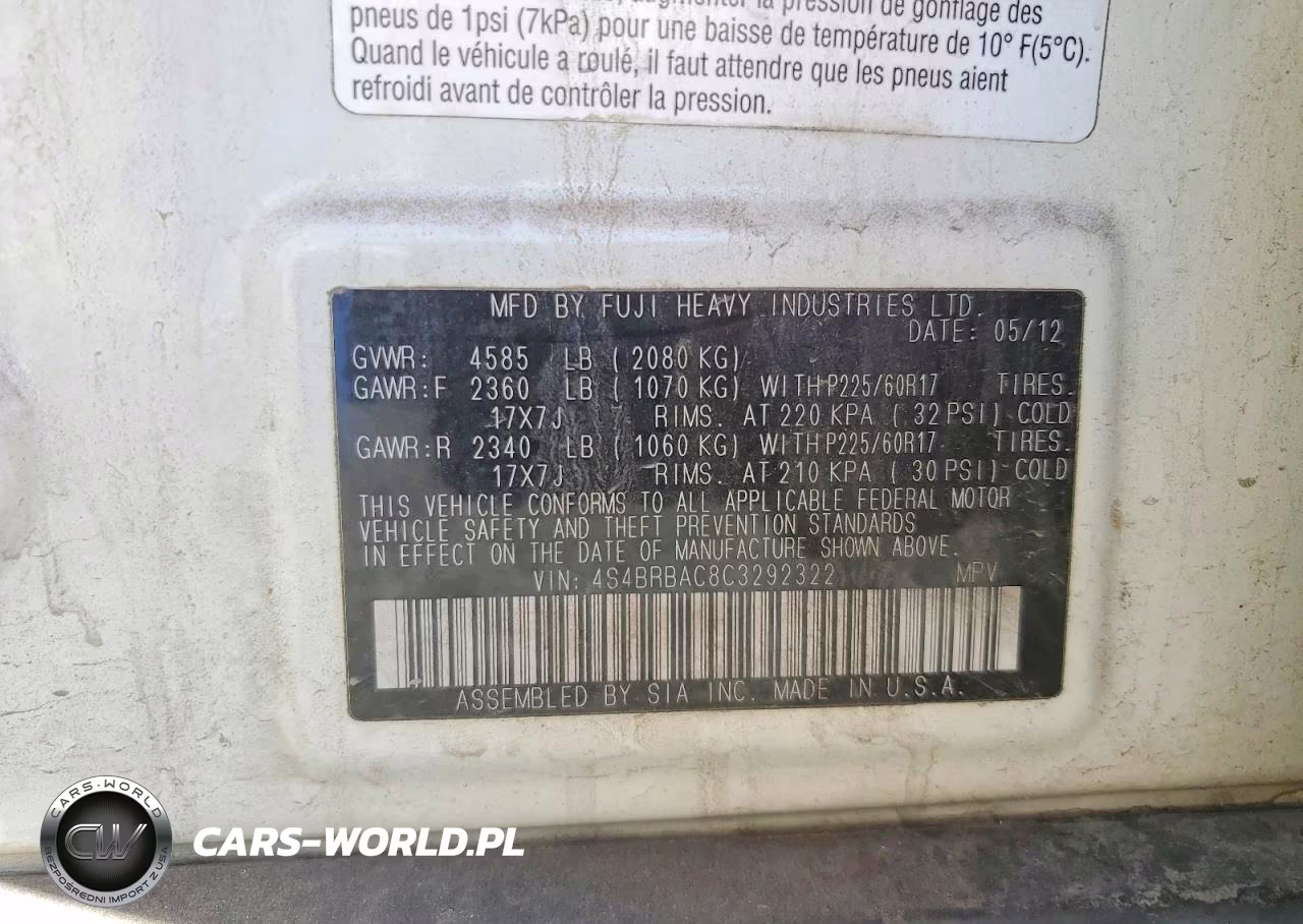 2012 Subaru Outback 2.5I VIN:4S4BRBAC8C3292322 - 12