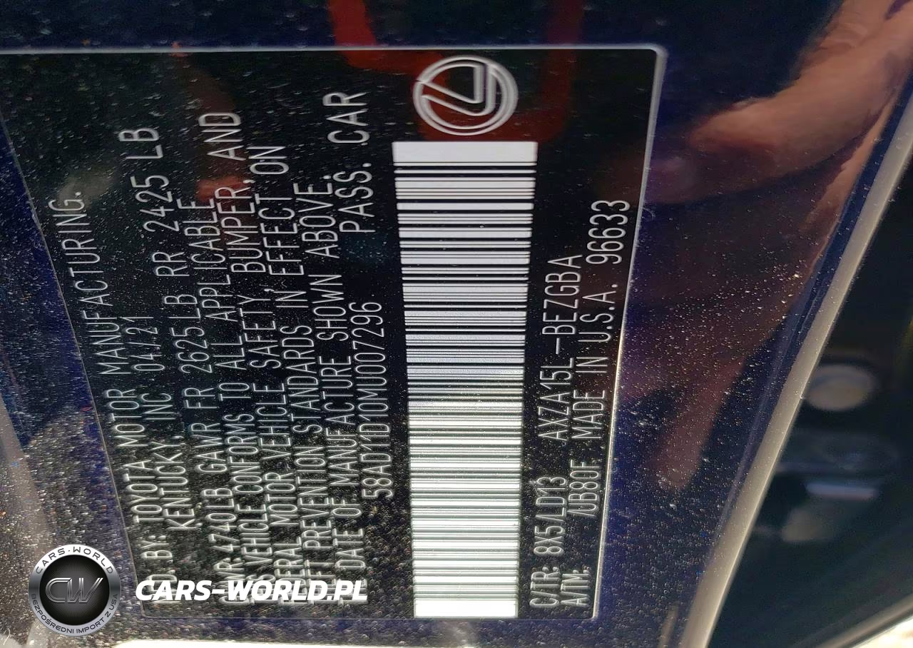 2021 Lexus Es 250 Base VIN:58AD11D10MU007296 - 13