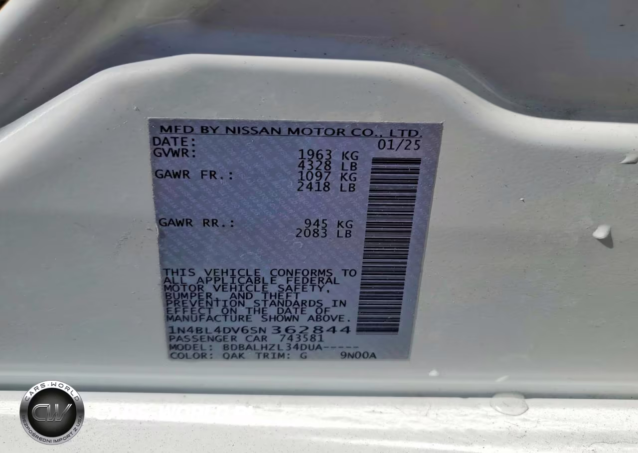 2025 Nissan Altima Sv VIN:1N4BL4DV6SN362844 - 12