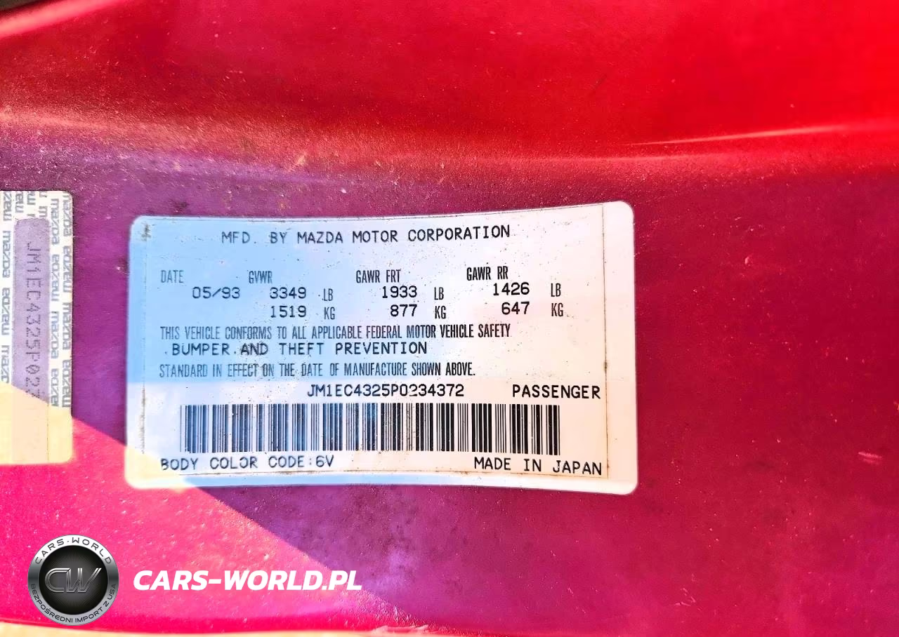 1993 Mazda Mx-3 Gs VIN:JM1EC4325P0234372 - 12