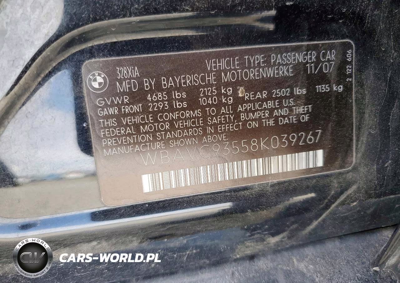2008 BMW 328 Xi VIN:WBAVC93558K039267 - 12