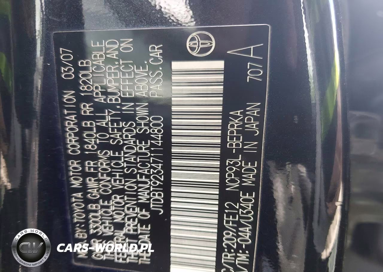 2007 Toyota Yaris Base VIN:JTDBT923471144800 - 12